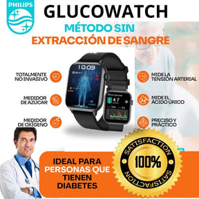 Reloj SmartWatch Plus + Medidor de glucosa, presión arterial y colesterol