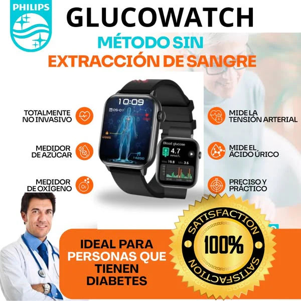 Reloj SmartWatch Plus + Medidor de glucosa, presión arterial y colesterol