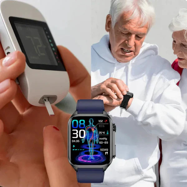 Reloj SmartWatch Plus + Medidor de glucosa, presión arterial y colesterol
